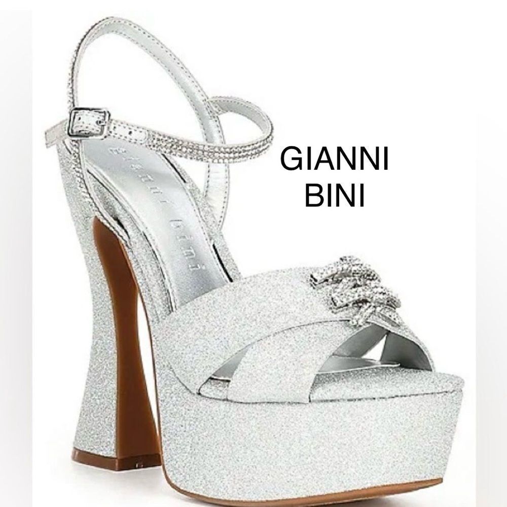 Gianni Bini Glitter Rhinestone Bow Platform Sandals